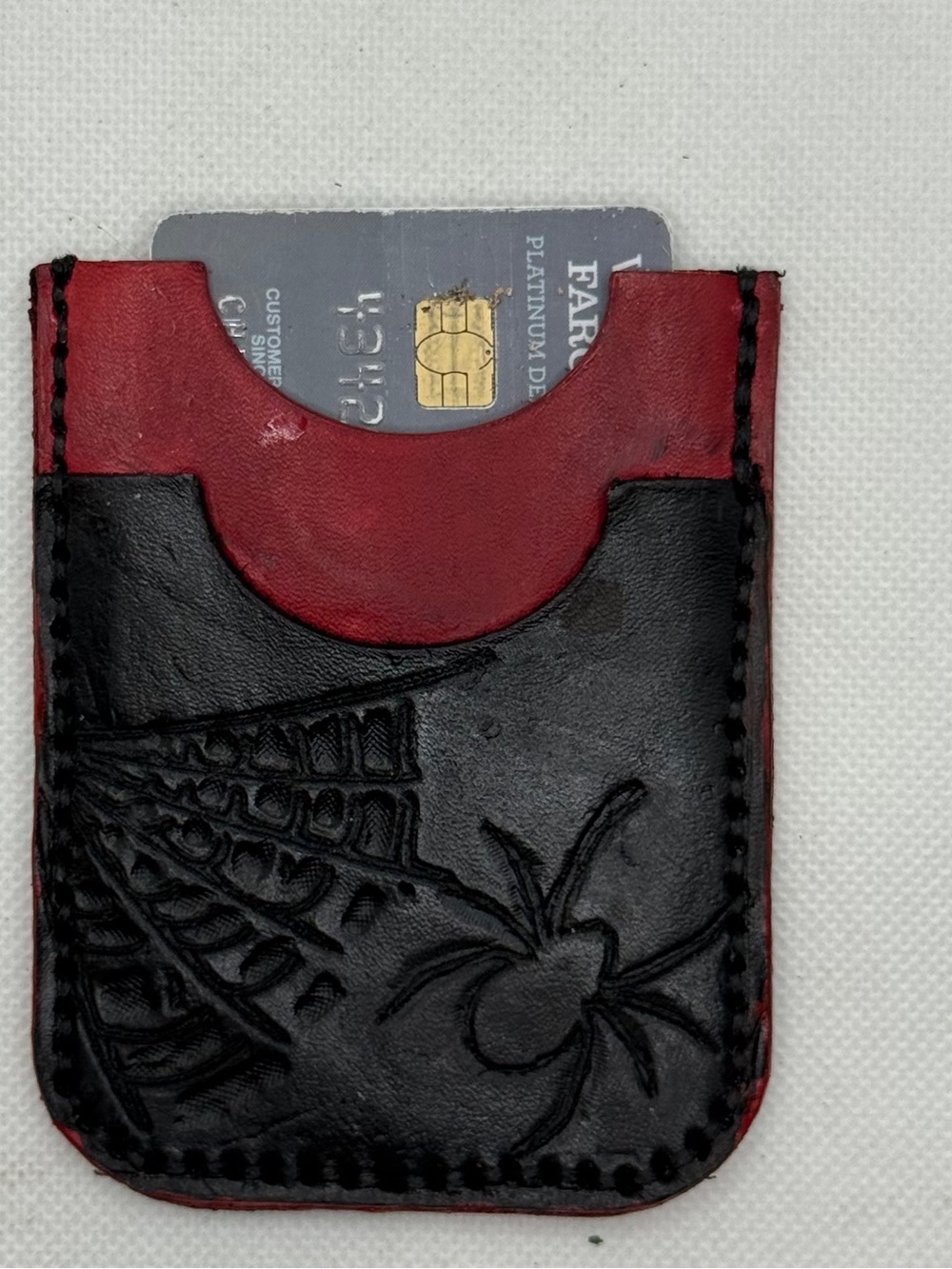Handmade Tooled Leather Spider Card Holder Slim Front Pocket Minimalist Wallet